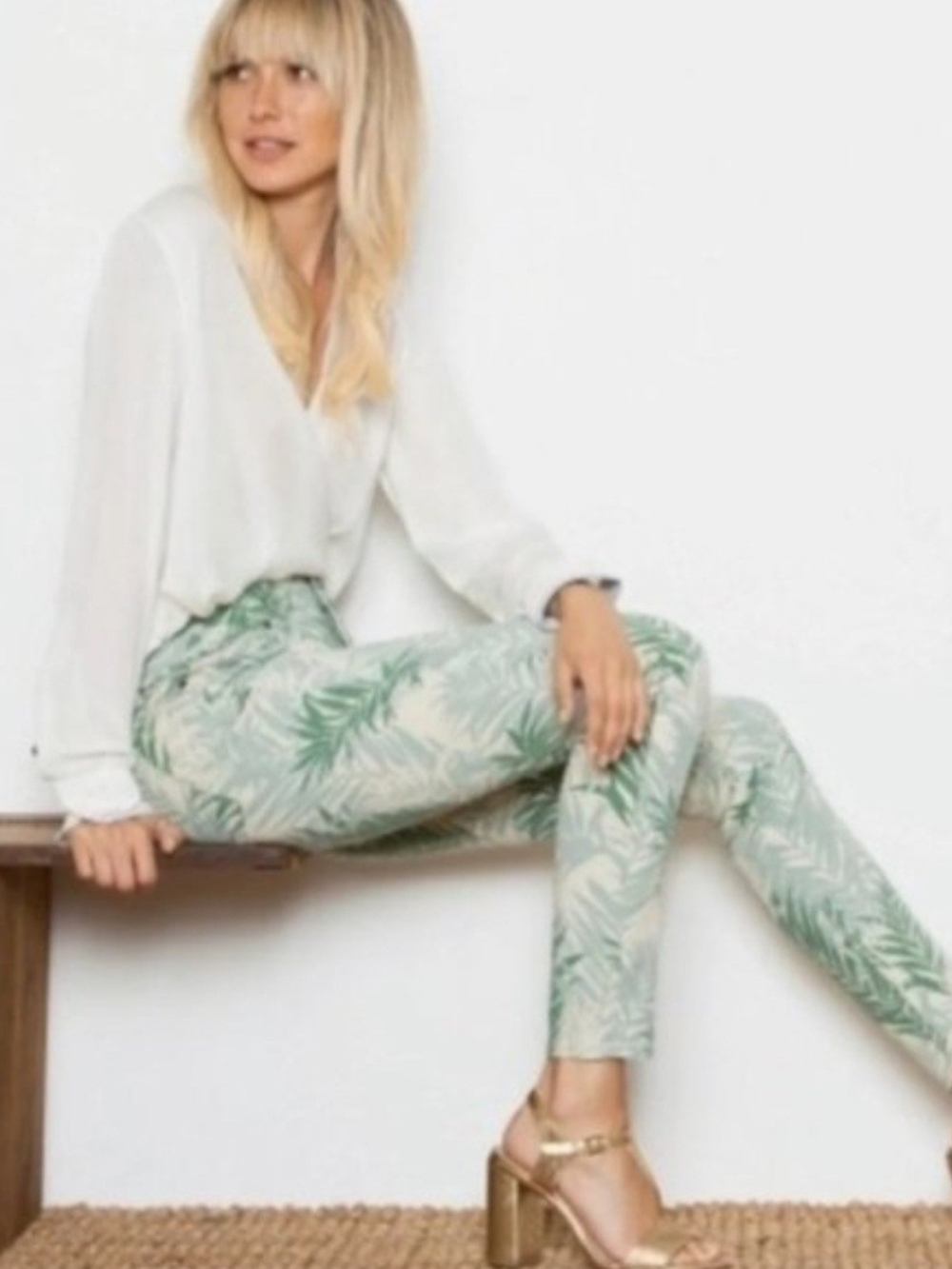 PARKER SMITH Green and Cream Tropical Leaf Crop Skinny Jeans Sz 29